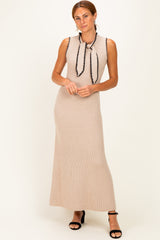 Oatmeal Bow Knit Maternity Maxi Dress