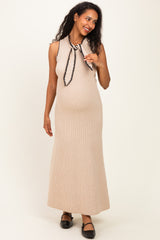 Oatmeal Bow Knit Maternity Maxi Dress