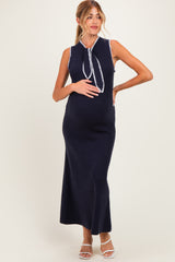 Navy Bow Knit Maternity Maxi Dress