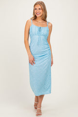 Light Blue Sleeveless Lace Maternity Midi Dress