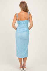 Light Blue Sleeveless Lace Midi Dress