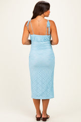 Light Blue Sleeveless Lace Maternity Midi Dress
