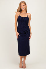 Navy Sleeveless Lace Midi Dress