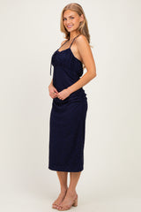 Navy Sleeveless Lace Midi Dress