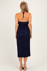 Navy Sleeveless Lace Midi Dress