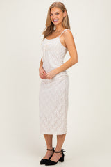 Beige Sleeveless Lace Midi Dress