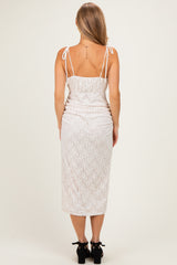 Beige Sleeveless Lace Midi Dress