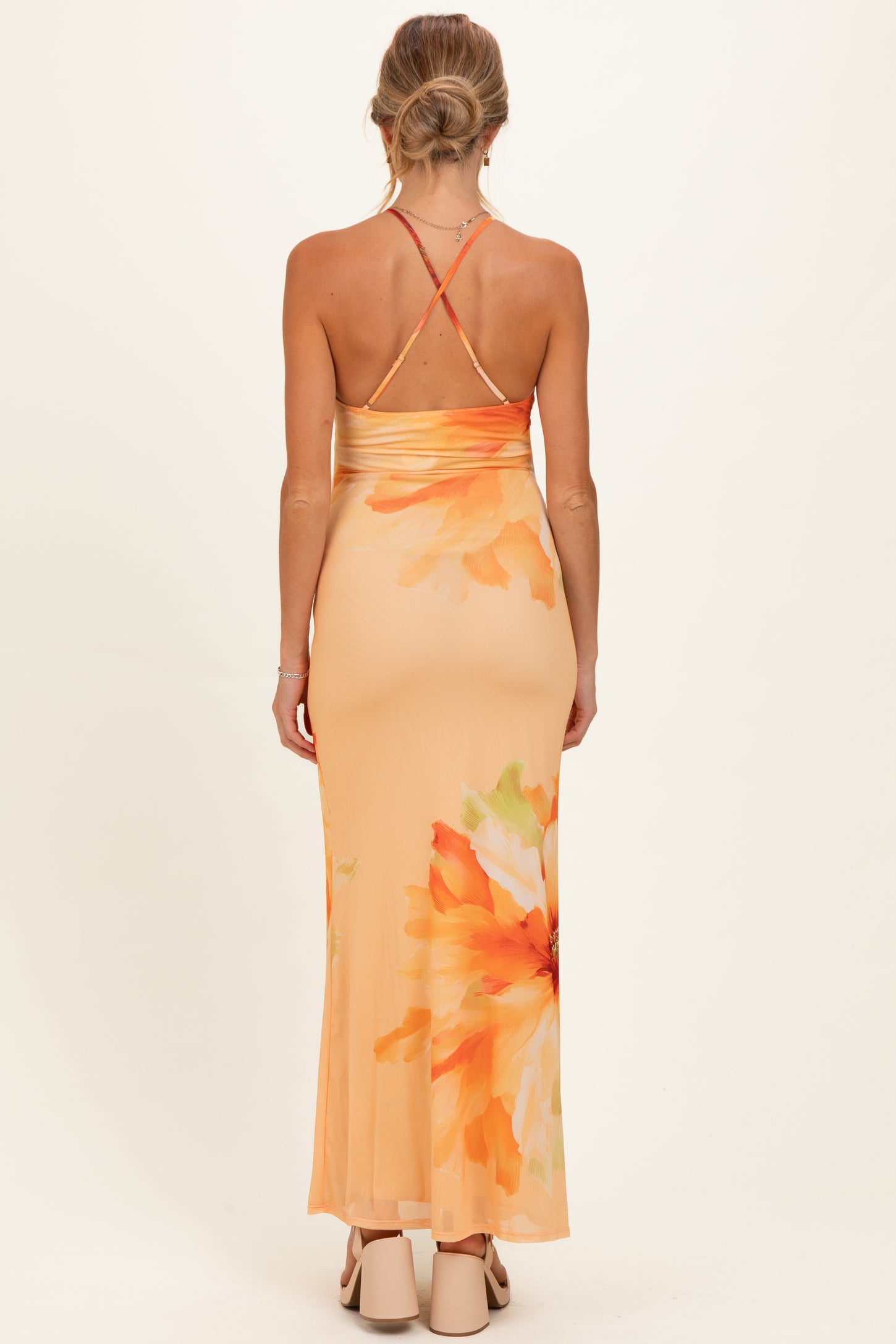 Peach Floral Deep V-Neck Maternity Maxi Dress