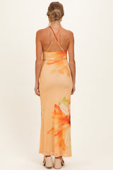 Peach Floral Deep V-Neck Maternity Maxi Dress