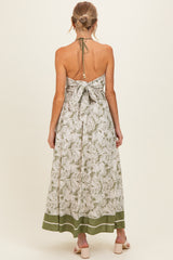 Olive Palm Printed Cutout Tie Back Maternity Maxi Dress