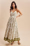 Olive Palm Printed Cutout Tie Back Maxi Dress