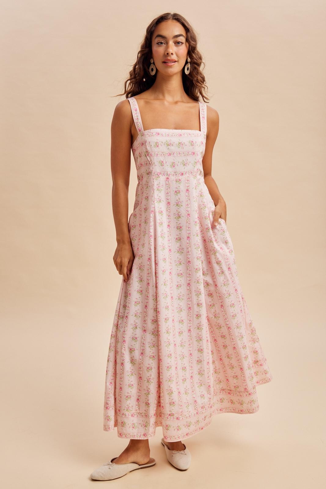 Pink Peony Floral Maternity Maxi Dress