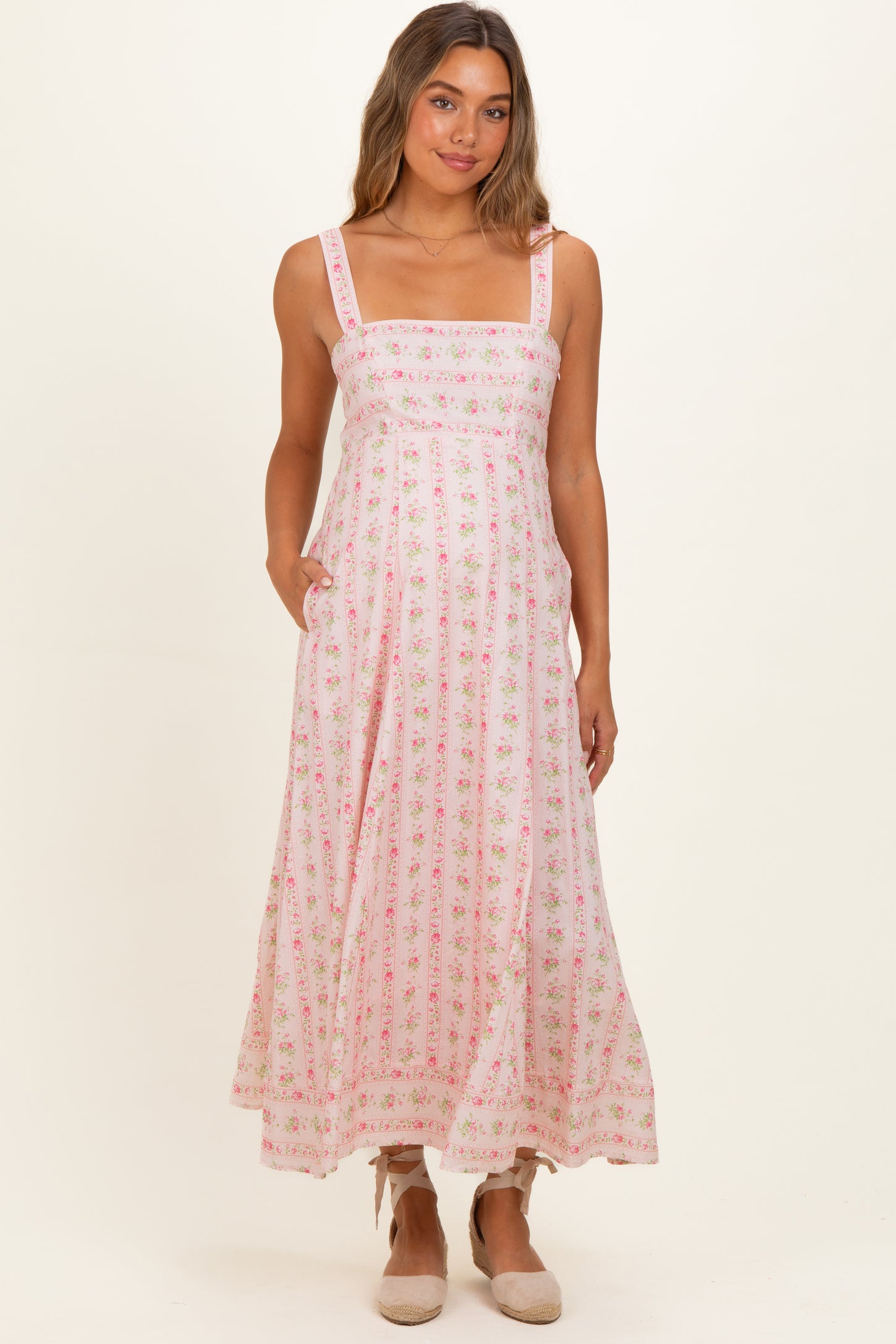 Pink Peony Floral Maternity Maxi Dress