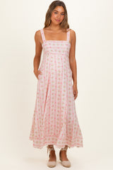 Pink Peony Floral Maternity Maxi Dress