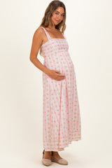 Pink Peony Floral Maternity Maxi Dress