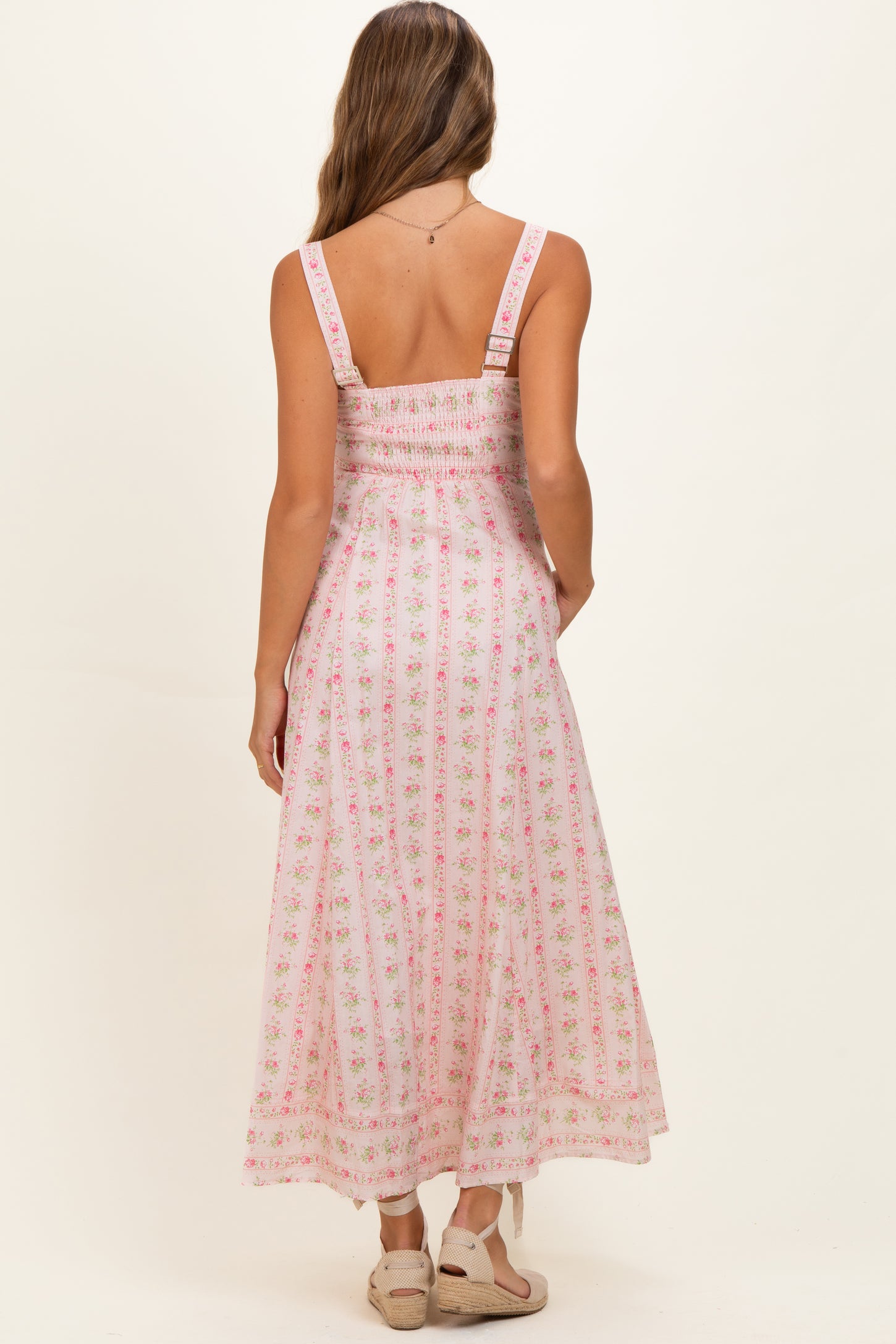 Pink Peony Floral Maternity Maxi Dress