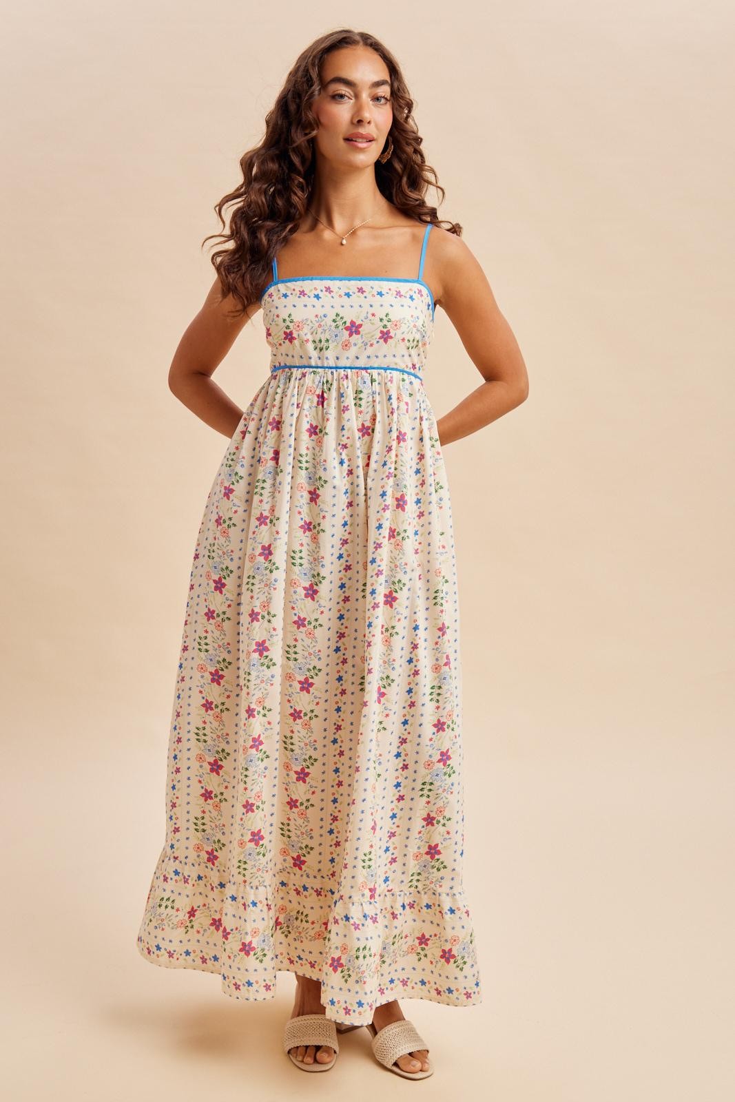 Creme Floral Sleeveless Maternity Maxi Dress