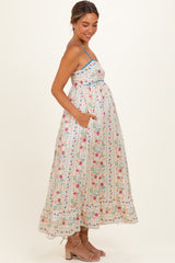 Creme Floral Sleeveless Maternity Maxi Dress