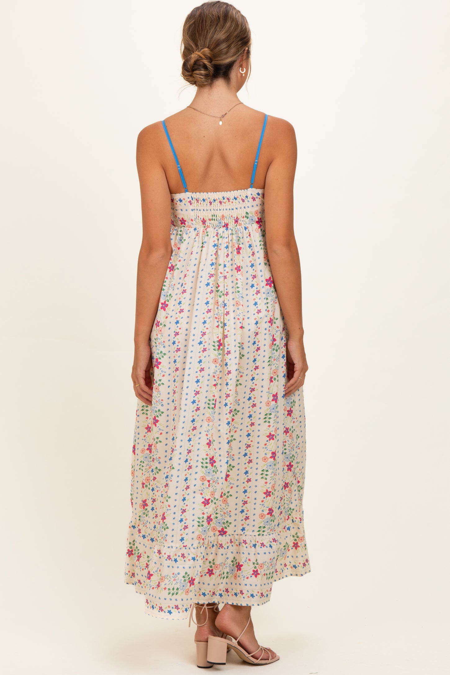 Creme Floral Sleeveless Maternity Maxi Dress