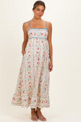 Creme Floral Sleeveless Maternity Maxi Dress
