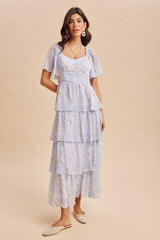Periwinkle Floral Flounce Tiered Maxi Dress