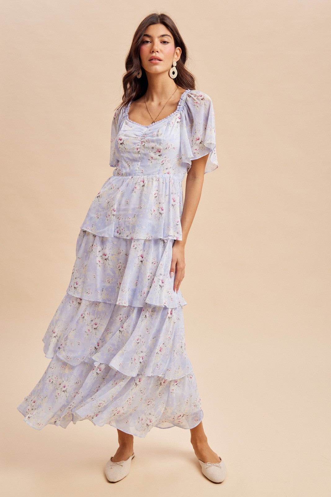 Periwinkle Floral Flounce Tiered Maxi Dress