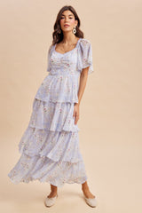 Periwinkle Floral Flounce Tiered Maxi Dress