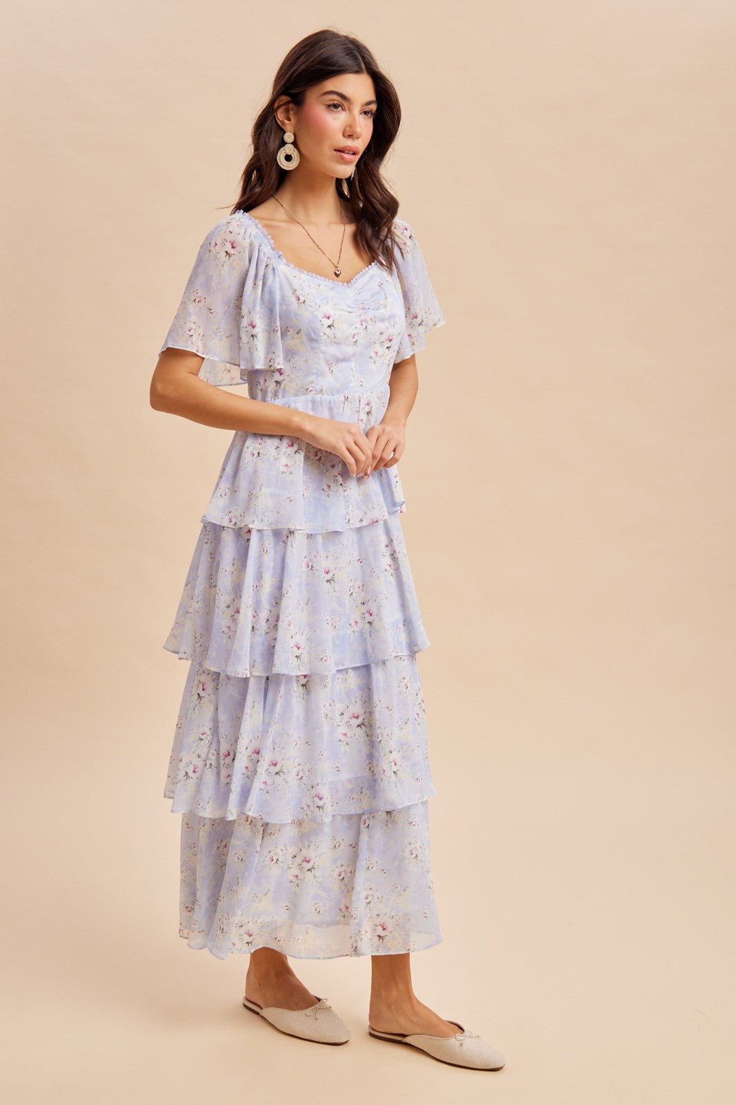 Periwinkle Floral Flounce Tiered Maxi Dress