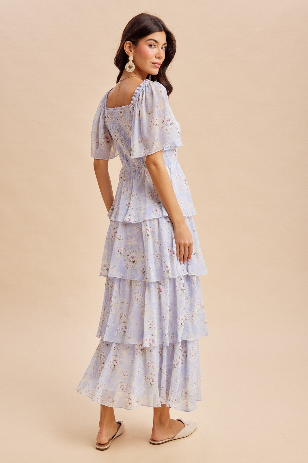 Periwinkle Floral Flounce Tiered Maxi Dress