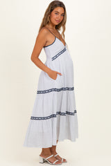 Off-White Printed Lace Tiered Maternity Maxi Dress