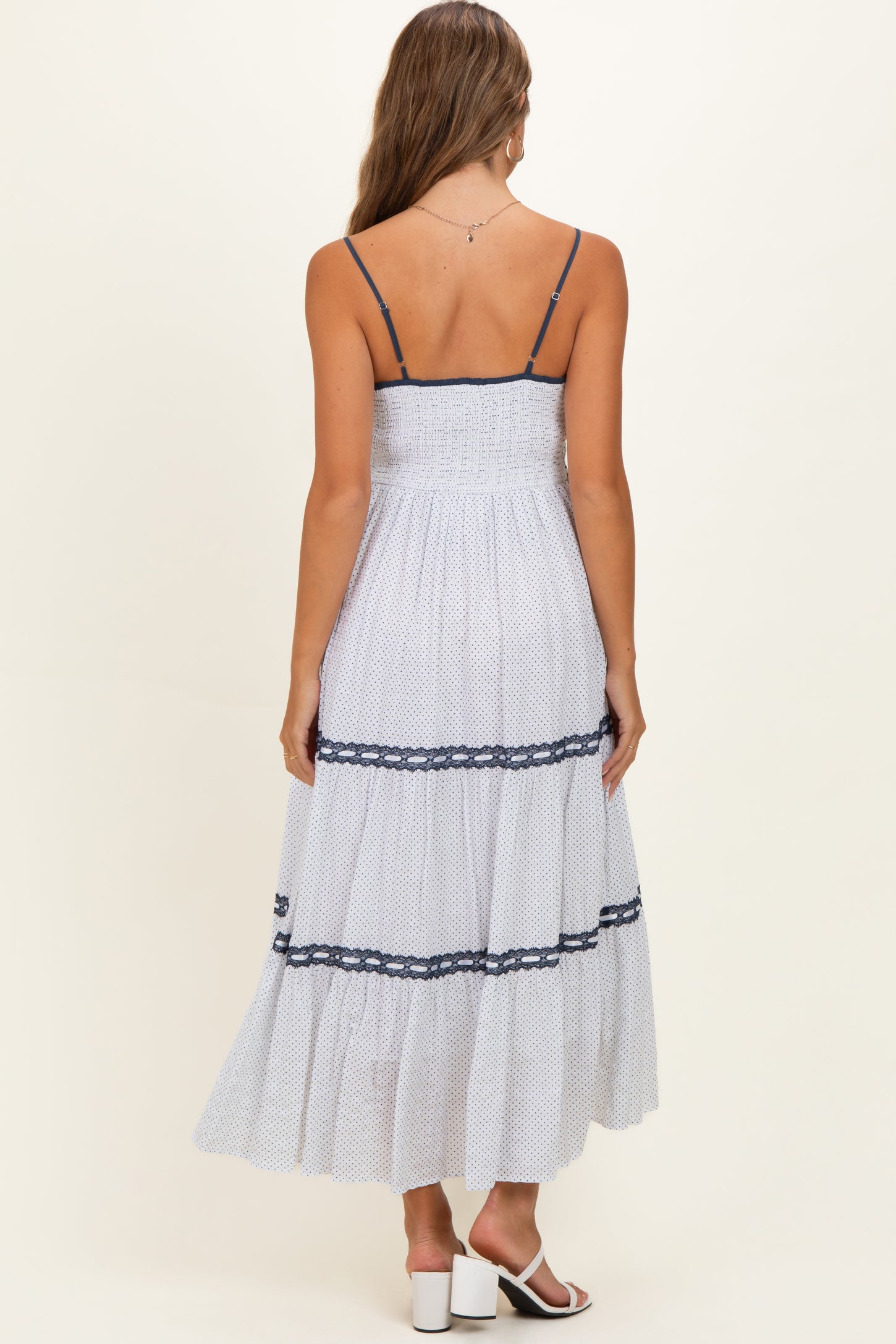 Off-White Printed Lace Tiered Maternity Maxi Dress