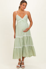 Mint Cream Printed Lace Tiered Maternity Maxi Dress