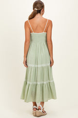 Mint Cream Printed Lace Tiered Maternity Maxi Dress