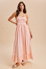 Soft Pink Lace Ribbon Detail Maxi Dress