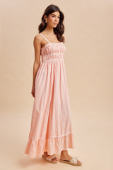 Soft Pink Lace Ribbon Detail Maxi Dress