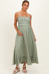 Light Olive Lace Ribbon Detail Maternity Maxi Dress