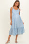 Cornflower Blue Floral Ruffle Strap Button Down Maternity Dress