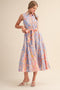 Cornflower Blue Colorblock Floral Button Down Midi Dress