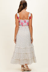 Off White Multi Floral Smocked Maternity Midi Dress