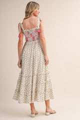 Off White Multi Floral Smocked Midi Dress