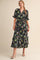 Black Floral Belted Tiered Midi Dress