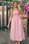 Pink Gingham Smocked Midi Dress
