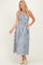 Navy Striped Smocked Sleeveless Midi Dress