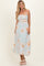 Blue Watercolor Floral Shoulder Tie Midi Dress