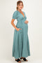 Light Olive Floral V-Neck Short Sleeve Maternity Maxi Dress