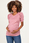 Mauve Floral Short Sleeve Ribbed Maternity Top