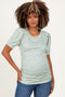 Sage Floral Short Sleeve Ribbed Maternity Top