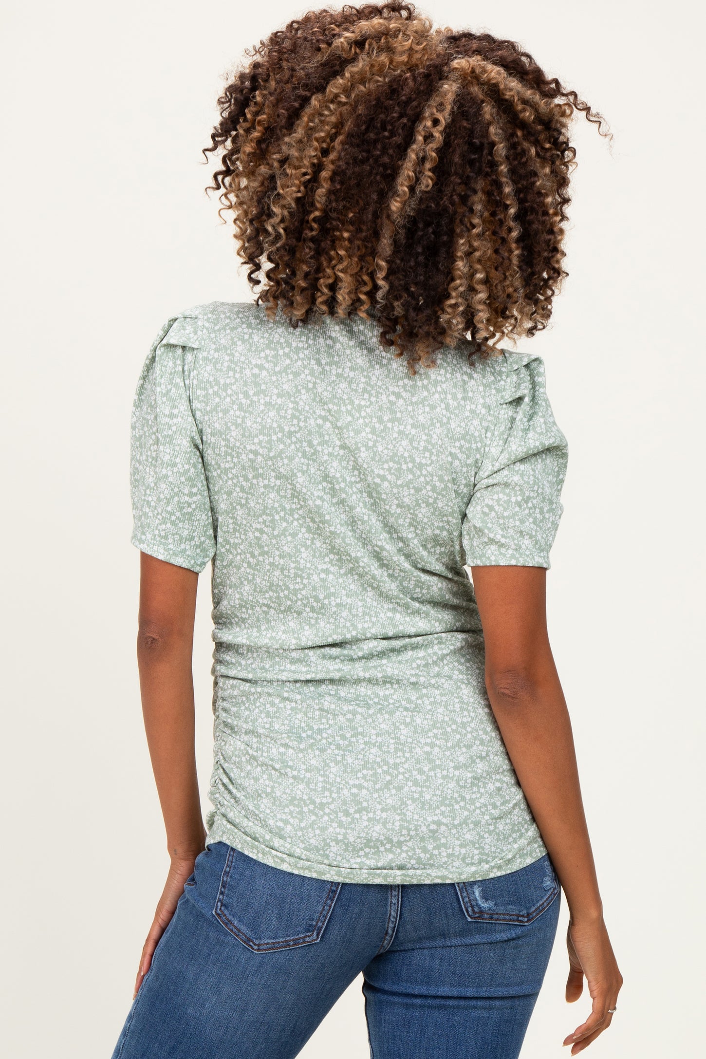 Sage Floral Short Sleeve Ribbed Maternity Top
