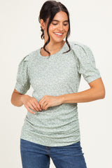 Sage Floral Short Sleeve Ribbed Top