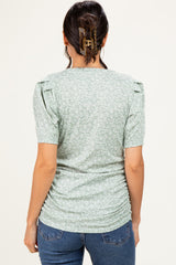 Sage Floral Short Sleeve Ribbed Top